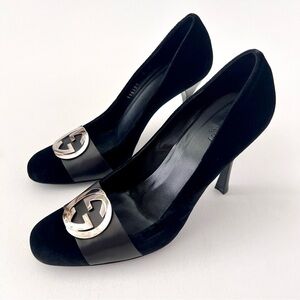 GUCCI || Black Velour Silver GG Logo Pumps Stiletto Heel Vintage Y2K Size 9